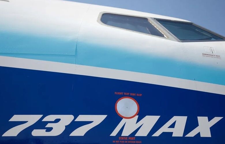 A Boeing 737 MAX 10 at the Farnborough International Airshow in the United Kingdom last summer. (Jason Alden / Bloomberg) 