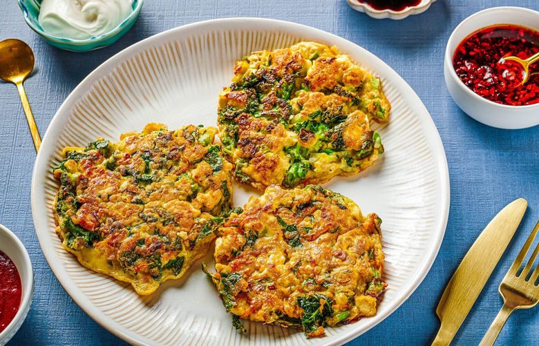 Any Vegetable Pancakes. MUST CREDIT: Rey Lopez for The Washington Post; food styling by Carolyn Robb for The Washington Post