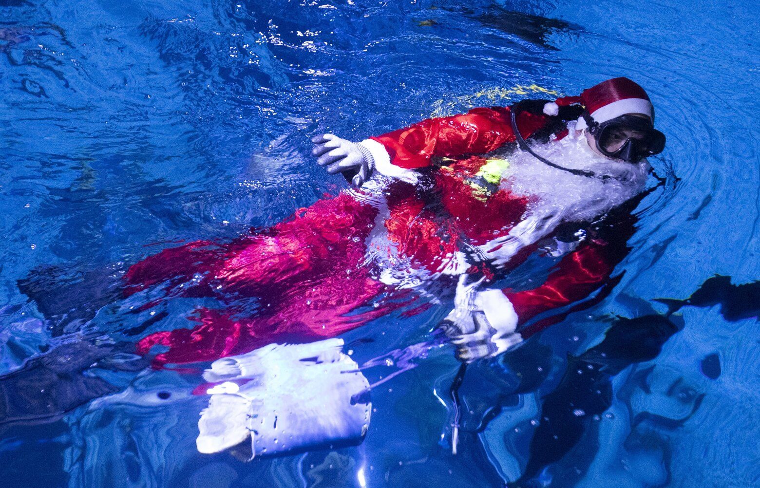 Santa Claus joins sharks for a holiday swim at a Rio de Janeiro aquarium