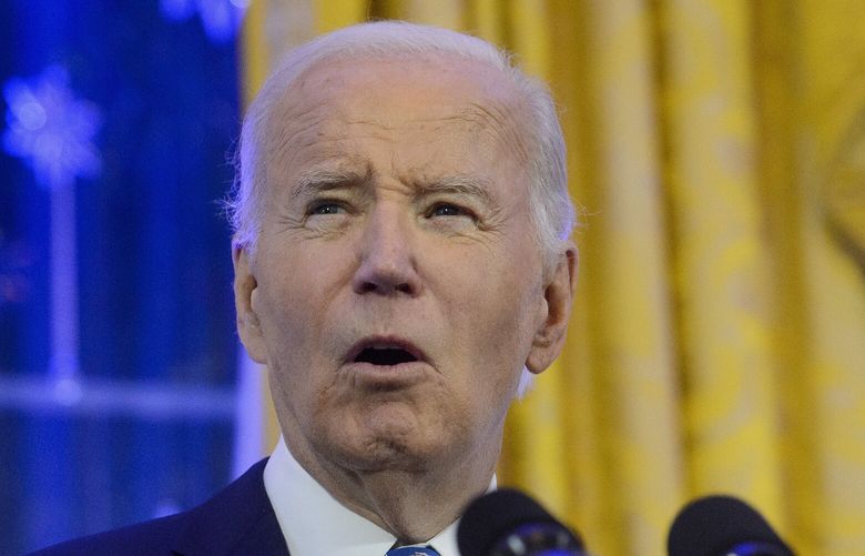 FILE – President Joe Biden speaks during a Hanukkah reception in the East Room of the White House in Washington, Monday, Dec. 16, 2024. (AP Photo/Rod Lamkey, Jr., File) DSOB101 DSOB101