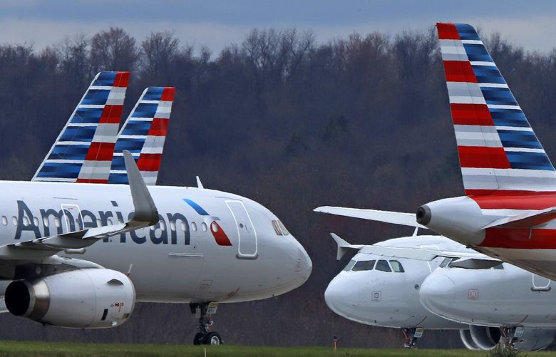 American Airlines planes parked at Pittsburgh International Airport in Imperial, Pa., on in 2020. (AP Photo/Gene J. Puskar)