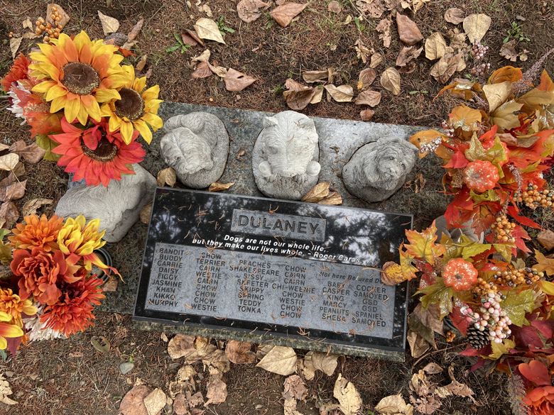 The Dulaney family have laid more than 30 of their beloved pets to rest at the Seattle-Tacoma Pet Cemetery. (Elise Takahama / The Seattle Times)