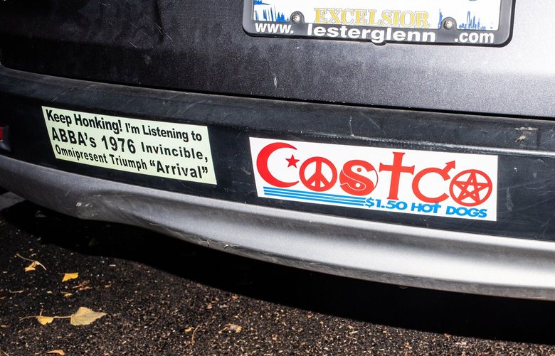 Bumper stickers spotted around Brooklyn in New York on Dec. 4, 2024. Gone are the days of “Coexist” or “This car climbed Mt. Washington,” bumper stickers have lately gotten a lot weirder, and much more niche.(Graham Dickie/The New York Times) XNYT0113 XNYT0113