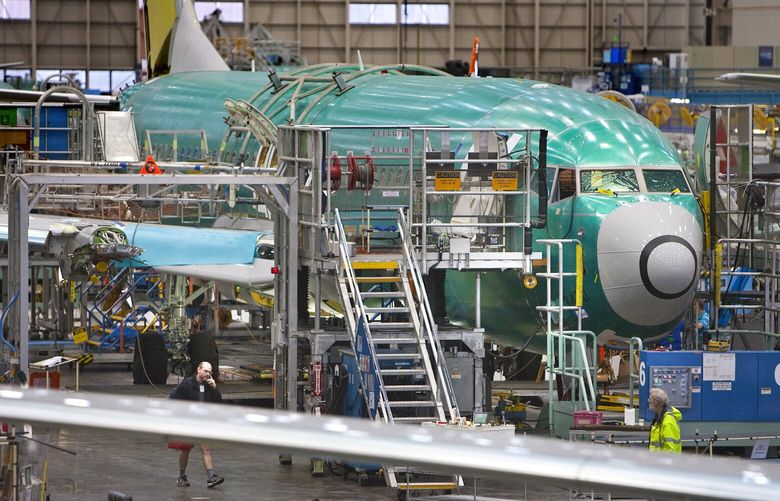 A Boeing 737-800 being built in Renton in 2010. (Mike Siegel / The Seattle Times)