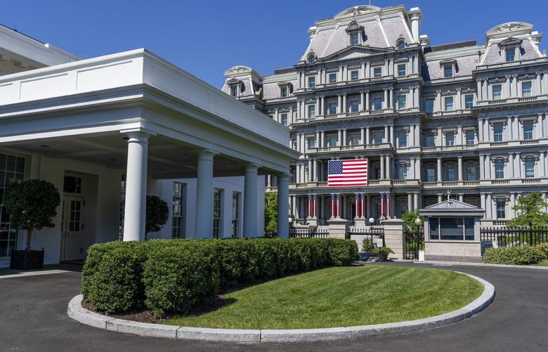 The Eisenhower Executive Office Building, seen from outside the West Wing of the White House in Washington, July 3, 2024. Elon Musk is expected to be given an office in the White House complex, where he is set to lead an effort to slash government spending in the Trump administration, according to two people briefed on the plans. (Eric Lee / The New York Times) XNYT0303