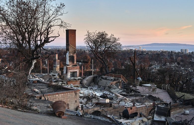 The wreckage of a home destroyed by the Palisades fire in the Pacific Palisades neighborhood of Los Angeles on Thursday, Jan. 16, 2025. (Philip Cheung/The New York Times) XNYT0769 XNYT0769