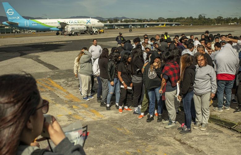 A deportation flight from Virginia arrives in Guatemala City, Guatemala on Wednesday, Jan. 15, 2025. The case of Guatemala reveals how President Donald Trump’s promised sweeps could change life outside the United States, too. (Daniele Volpe/The New York Times) XNYT0743
