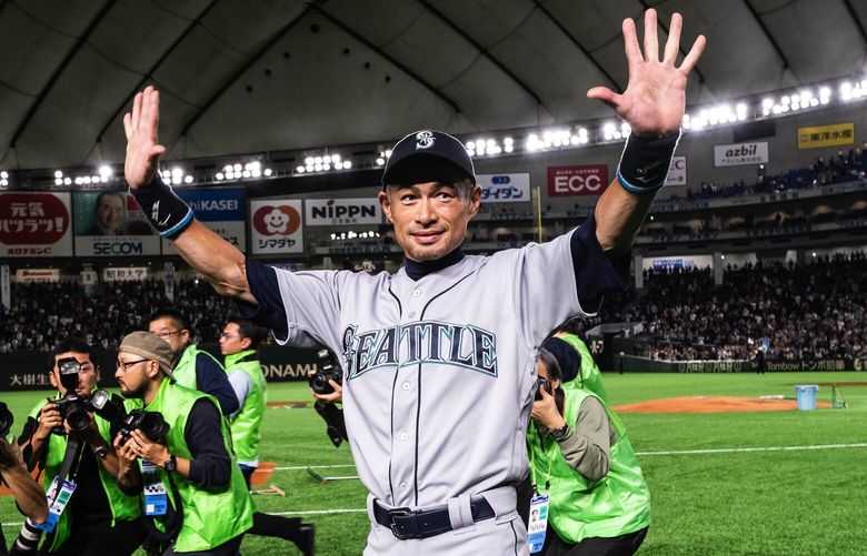 After announcing his retirement to Seattle media in a small press conference inside the Mariner clubhouse, Ichiro returned to the Tokyo Dome turf to take a victory lap and salute the fans, very few of whom had left in the meantime.  The Seattle Mariners played the Oakland Athletics in the second game of their Opening Day series at the Tokyo Dome in Japan Thursday, March 21, 2019. 209667 209667