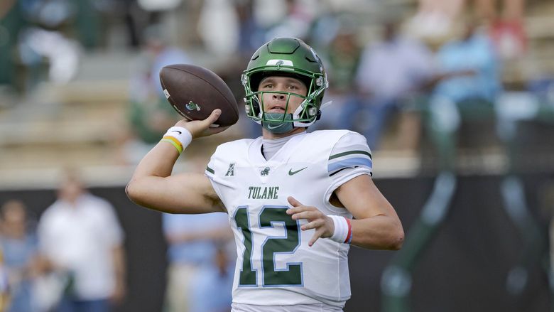 Tulane quarterback Kai Horton throws during a game on Sept. 16, 2023, in Hattiesburg, Miss. (Matthew Hinton / AP)