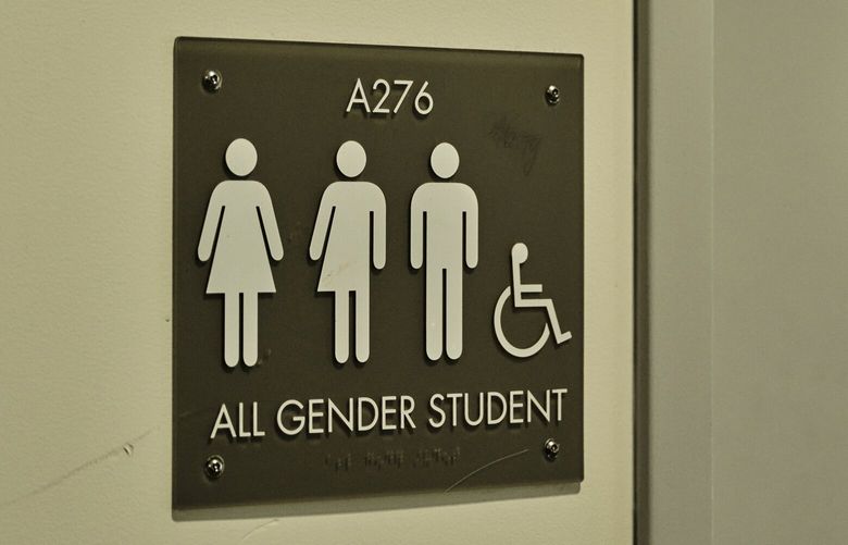 FILE — An all gender student restroom at Belvedere Middle School in East Los Angeles, Sept. 23, 2024. With sweeping executive orders, President Donald Trump tests local control of schools. (Philip Cheung/The New York Times) XNYT0186 XNYT0186