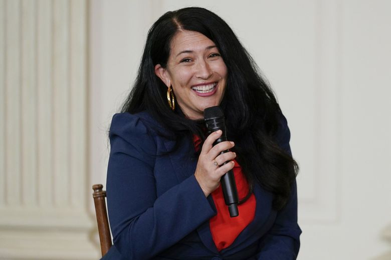 Ada LimÃ³n, 24th Poet Laureate of the United States, speaks during an event for the Class of 2022 National Student Poets at the White House in Washington Tuesday, Sept. 27, 2022.  (Carolyn Kaster / AP)
