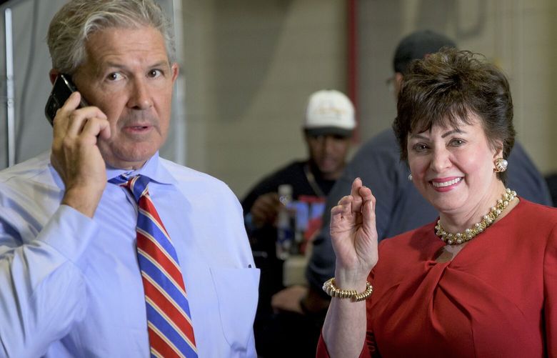 FILE – New Orleans Pelicans and Saints owner Gayle Benson arrives during the NBA Pelicans basketball media day with Vice President Greg Bensel in New Orleans, Monday, Sept. 26, 2022. (AP Photo/Matthew Hinton, File) NY344 NY344