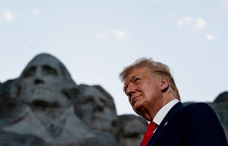 FILE — President Donald Trump visits Mount Rushmore during the final year of his first term, in Keystone, S.D., July 3, 2020. House Republicans, like Anna Paulina Luna (R-Fla.), who submitted a bill to add Trump’s likeness to Mount Rushmore, have largely taken on the role of cheerleaders for the president’s second term, and a competition of sorts has broken out for whom the Republican base will see as the most pro-Trump member. (Anna Moneymaker/The New York Times) XNYT0751 XNYT0751
