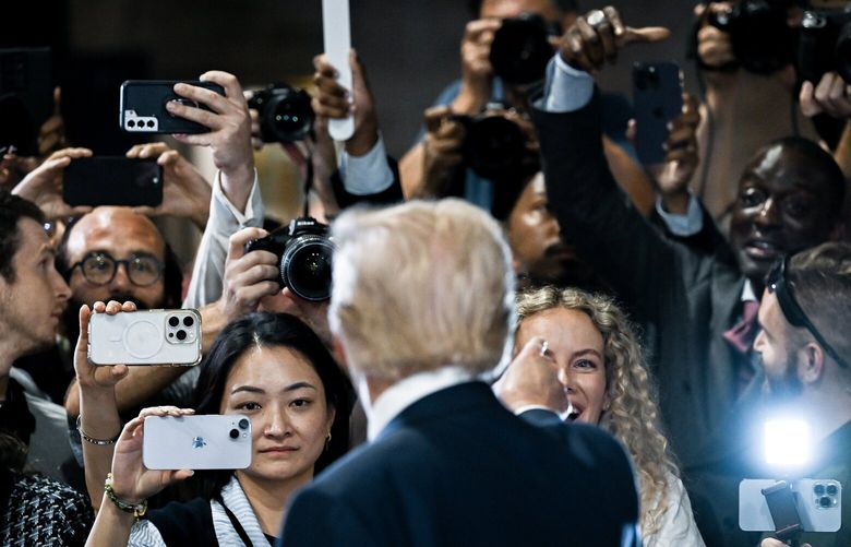 BC-OPINION-JAFFER-TRUMP-MEDIA-LAWSUIT-ART-NYTSF — Former President Donald Trump speaks to the press in Philadelphia on Sept. 10, 2024. (Kenny Holston/The New York Times) — ONLY FOR USE WITH ARTICLE SLUGGED — BC-OPINION-JAFFER-TRUMP-MEDIA-LAWSUIT-ART-NYTSF — OTHER USE PROHIBITED. XNYTS