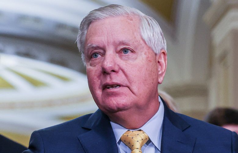 Sen. Lindsey Graham (R-South Carolina) speaks during a news conference on Capitol Hill on Feb. 11. MUST CREDIT: Valerie Plesch/For The Washington Post