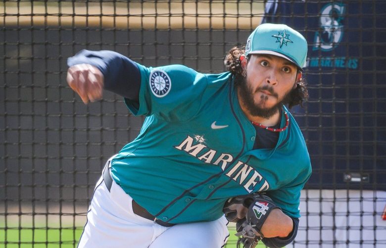 Pitcher Andres Munoz throws live batting practice Wednesday in Arizona. The Seattle Mariners held Spring Training Wednesday, Feb. 19, 2025 at the Peoria Sports Complex, in Peoria, AZ. 229368