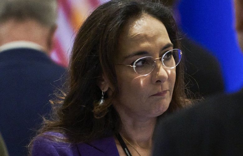 Harmeet Dhillon, a National Committeewoman of the Republican National Committee for California, attends the 2023 RNC Winter Meeting in Dana Point, Calif. on Friday, Jan. 27, 2023. Ronna McDaniel won a fourth two-year term to lead the RNC, fending off a fierce challenge after the party’s poor midterm showing.
(Philip Cheung/The New York Times)