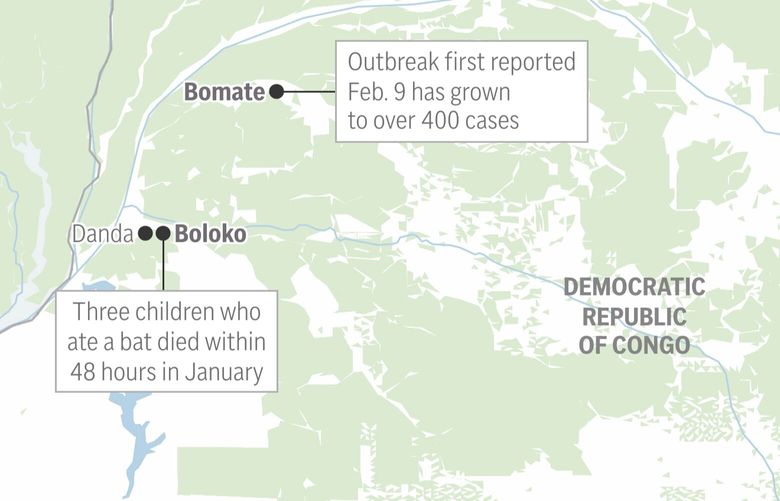A hemorrhagic fever outbreak in the Democratic Republic of Congo has left more than 50 people dead. (AP Graphic) GFX2292 GFX2292