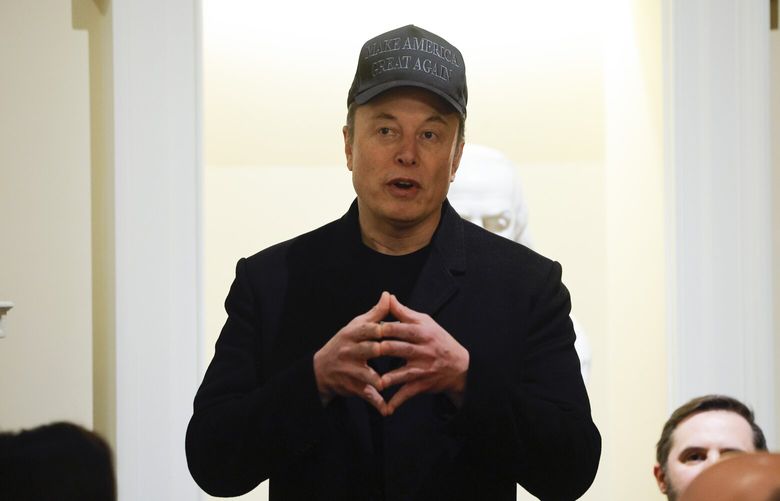Elon Musk speaks during a Cabinet meeting with President Donald Trump at the White House in Washington, Wednesday, Feb. 26, 2025. (Pool via AP) WX615 WX615