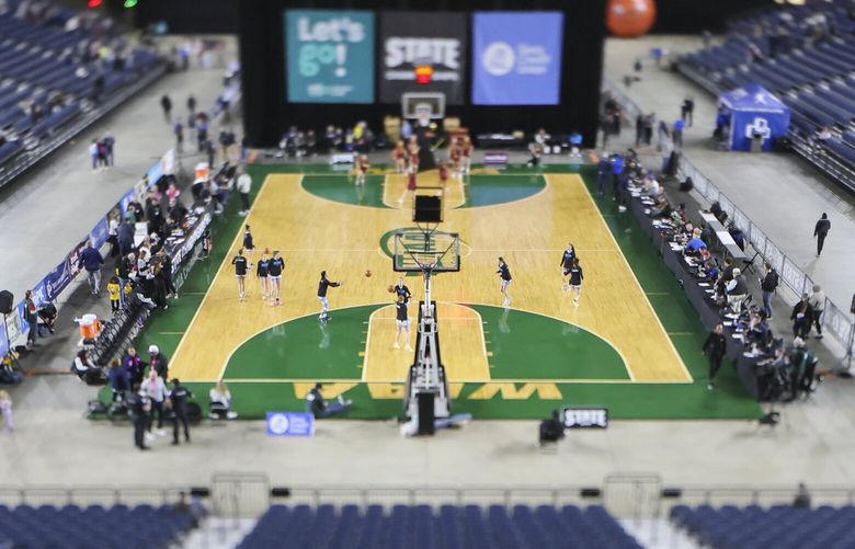 Warm-ups of the Class 3A Washington State Basketball Championship the Saturday afternoon in Tacoma, Washington, on March 8, 2025. 229457