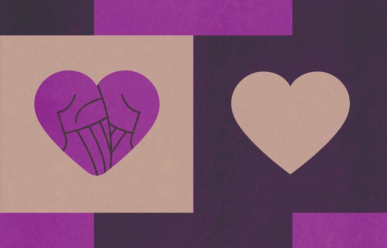 An illustration of a heart and hands on solid colored backgrounds