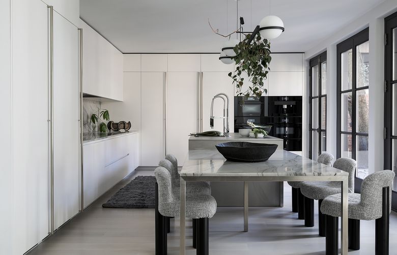 The kitchen in the home owned by Helen Han and Dan Pan in Chicago. (Arturo Yepez via The New York Times)