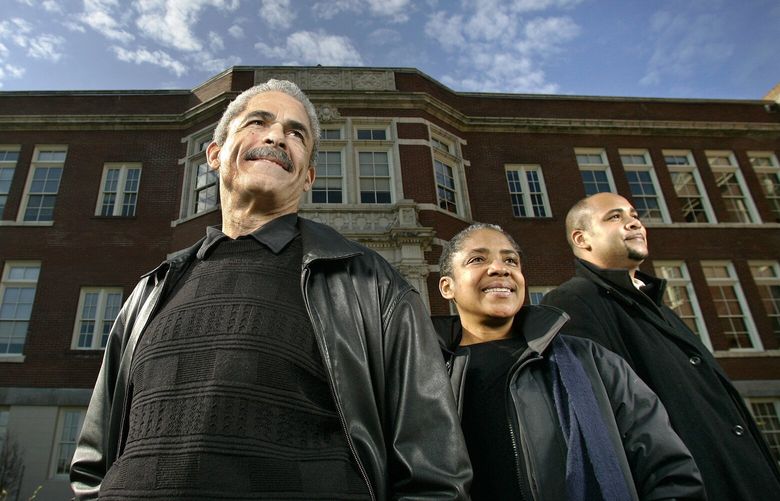 Brian Carter, right, worked with Carver Gayton, left, and Barbara Thomas, middle, to found the Northwest African American Museum at the former Colman School in Seattle. (John Lok / The Seattle Times, 2008)
