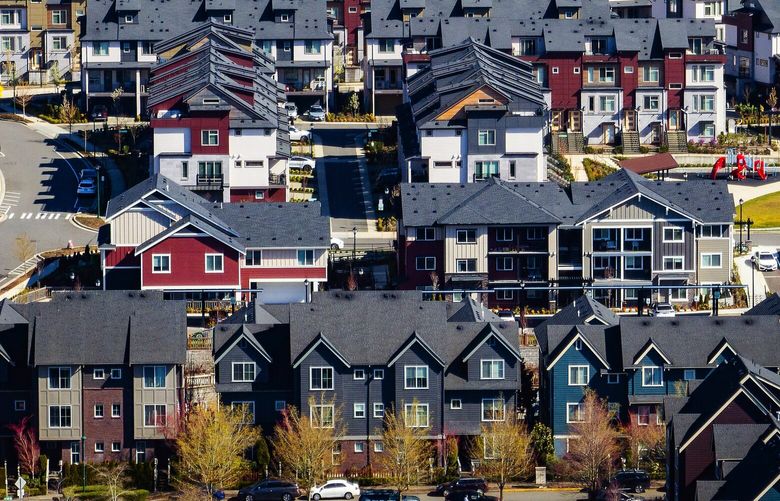 Issaquah Highlands homes are seen from the air, Monday, March 18, 2024 after a massive settlement agreement could shake up how real estate agents are paid.