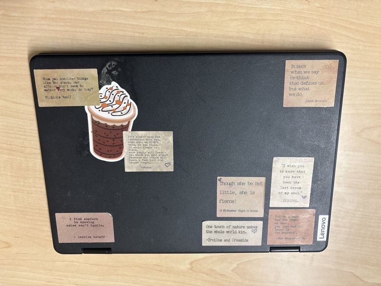 The Vancouver Public Schools uses monitoring software from Gaggle Safety Managment, a Dallas-based company, to track students’ online activity. Bryn Foster, a Vancouver School of Arts and Academics sophomore, was called into the principal’s office after writing a short story featuring a scene with mildly violent imagery. Her laptop is pictured here. (Courtesy of Bryn Foster)
