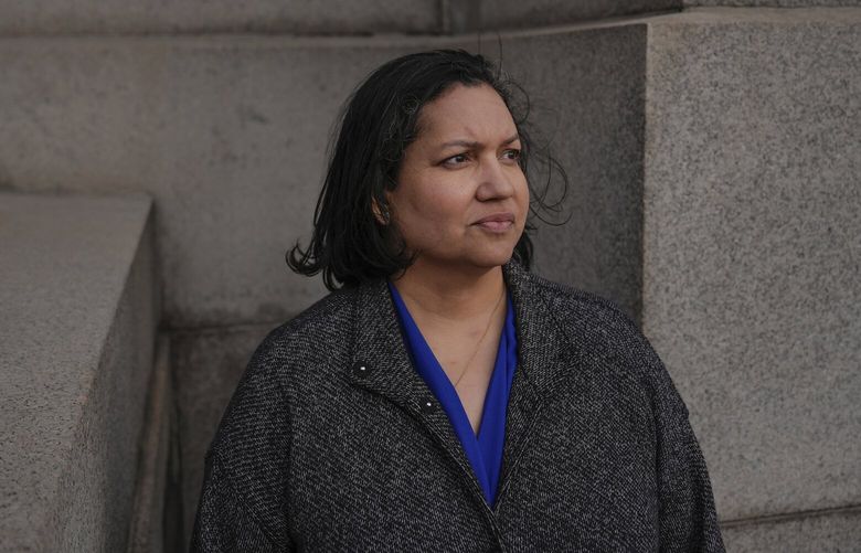 Karen Ortiz, an administrative judge at the Equal Employment Opportunity Commission, poses for photos, Wednesday, Feb. 26, 2025, in New York. (AP Photo/Julia Demaree Nikhinson) NYJN102 NYJN102