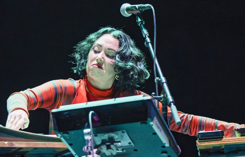 Kelly Lee Owens performs on Wednesday, April 5, 2023, at the United Center in Chicago. (Photo by Rob Grabowski / Invision/AP) INVW