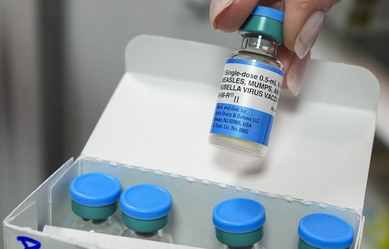 Vials of the MMR measles mums and rubella virus vaccine are displayed Tuesday, Feb. 25, 2025, in Lubbock, Texas. (Julio Cortez / AP)