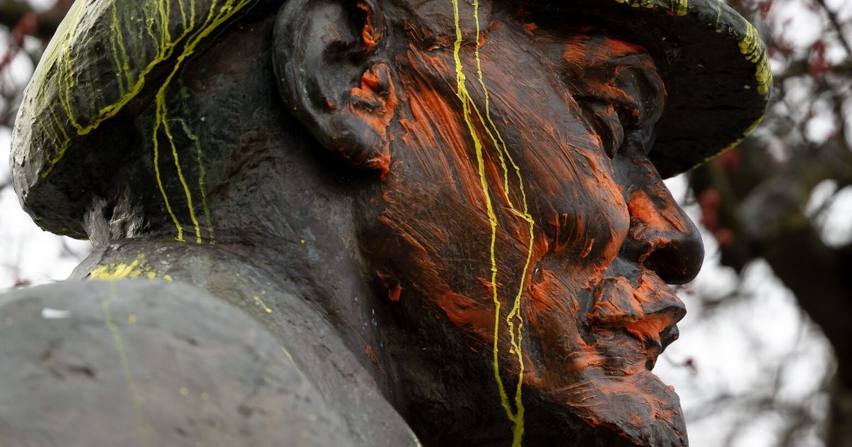 Fremont’s Lenin statue is spattered with orange and yellow paint