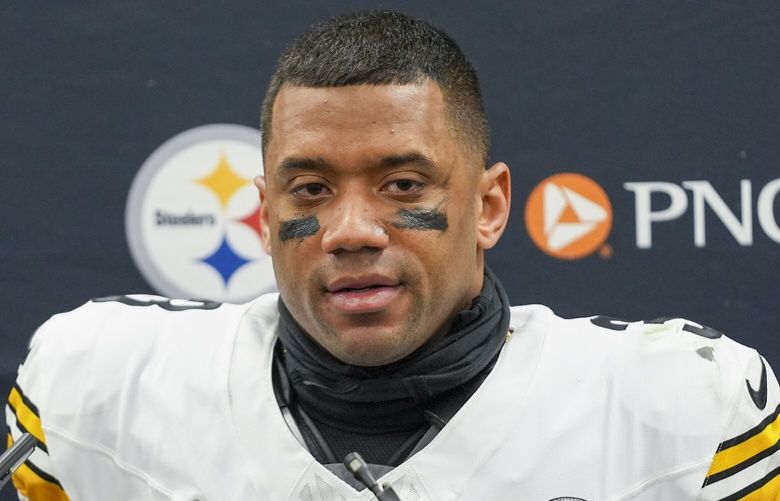 FILE – Pittsburgh Steelers quarterback Russell Wilson talks to reporters following an NFL wild-card playoff football game against the Baltimore Ravens, Saturday, Jan. 11, 2025, in Baltimore. (AP Photo/Stephanie Scarbrough, File) NY120 NY120