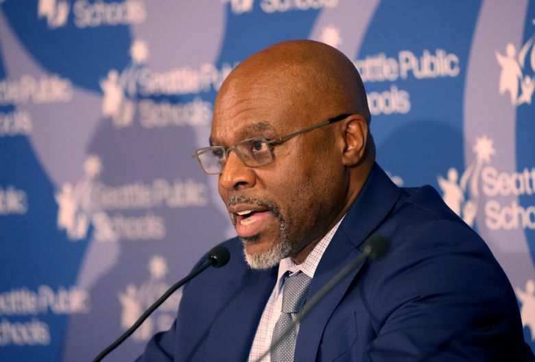 Seattle Superintendent Brent Jones, seen at a news conference in October, announced he will leave the district in September. (Ellen M. Banner / The Seattle Times)
