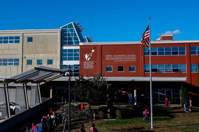 The Seattle Public Schools headquarters in the Sodo neighborhood of Seattle. (Jennifer Buchanan / The Seattle Times, 2024)