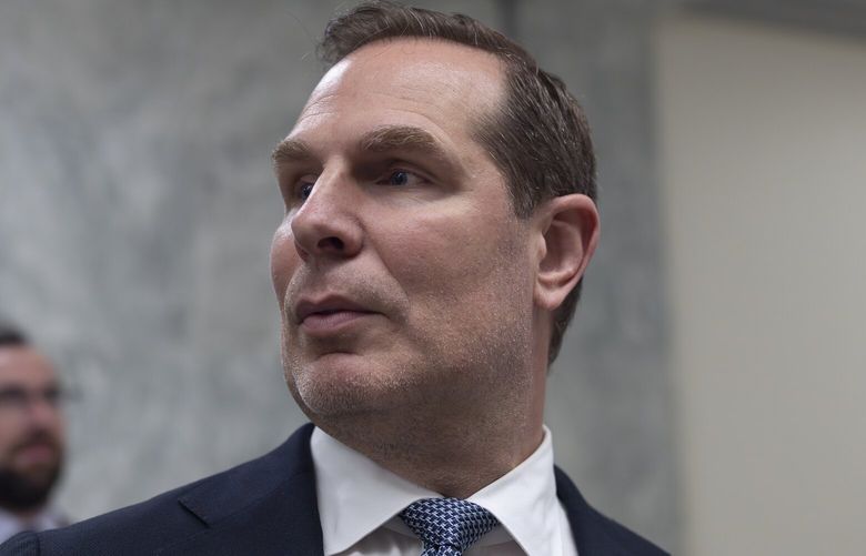 Pete Marocco, a political appointee focused on gutting USAID, departs after briefing the House Foreign Affairs Committee behind closed doors, on Capitol Hill in Washington, Wednesday, March 5, 2025. (AP Photo/J. Scott Applewhite) DCSA103 DCSA103