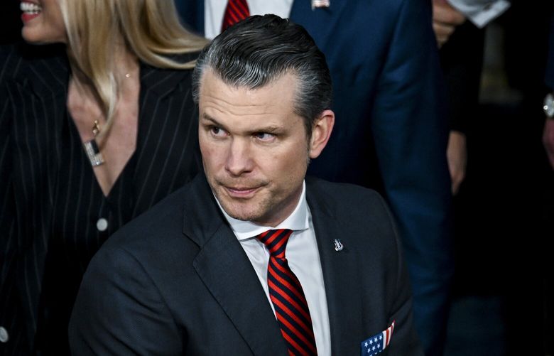 FILE — Secretary of Defense Pete Hegseth during President Donald Trump’s address to a joint session of Congress at the Capitol in Washington, March 4, 2025. Hegseth has already received part of the China war plan and is expected to present the information to Elon Musk alongside top U.S. government and military officials. (Kenny Holston/The New York Times) XNYT0051 XNYT0051