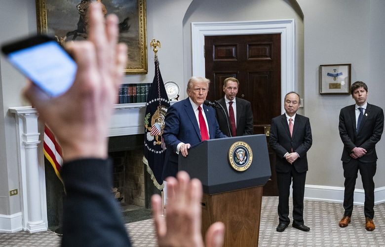 FILE — President Donald Trump takes questions from reporters at the White House in Washington, Jan. 21, 2025. After Trump made A.I. dominance a top priority, tech companies changed course from a meeker approach under the Biden administration. (Haiyun Jiang/The New York Times) XNYT0602