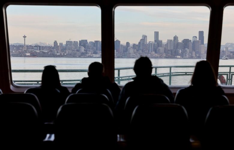 For PACIFIC MAGAZINE STORY
Passengers take the growing Seattle skyline aboard the M/V Tacoma Tuesday afternoon on January 16, 2024. 225927
