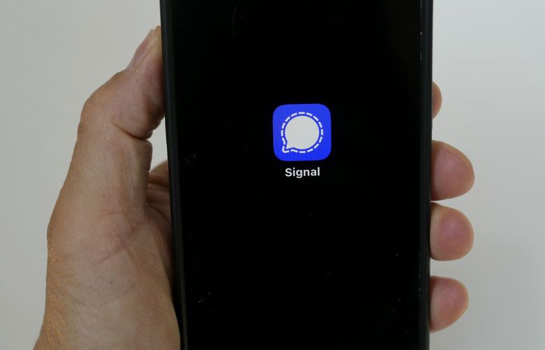 FILE – An image of the Signal app is shown on a mobile phone in San Francisco, March 18, 2025. (AP Photo/Jeff Chiu, file) LLT132 LLT132