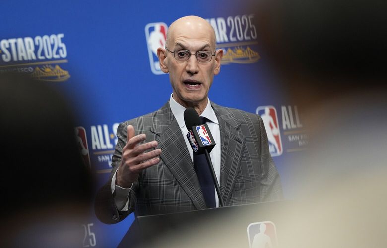 NBA Commissioner Adam Silver speaks during a press conference at the NBA basketball All-Star Saturday night festivities Saturday, Feb. 15, 2025, in San Francisco. (AP Photo/Godofredo A. Vásquez)