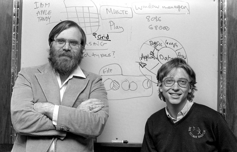 First published:  2/14/82
ORIGINAL CAPTION:  Paul Allen, 29, left, and Bill Gates, 26, have turned a pivotal idea into a multimillion-dollar business in the explosively growing personal-computer field.