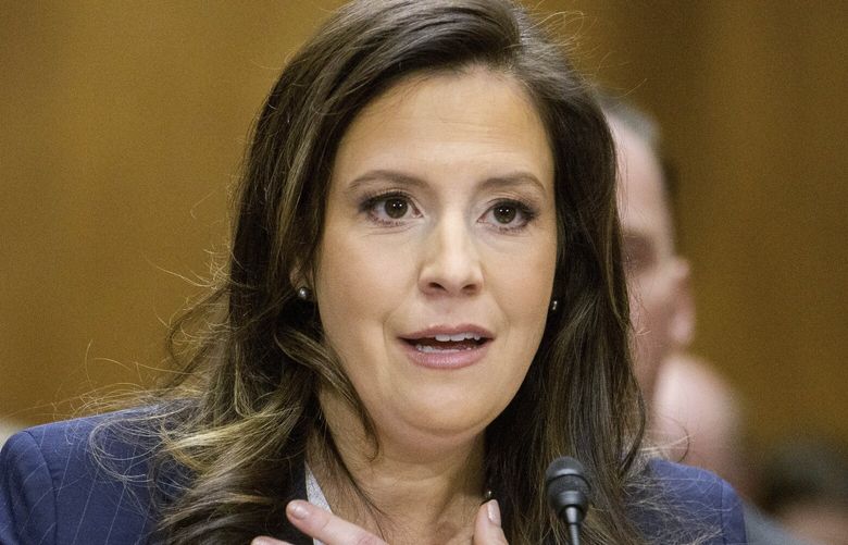 FILE – Rep. Elise Stefanik, R-N.Y., testifies during a Senate Committee on Foreign Relations hearing on her pending confirmation to be the United Nations Ambassador, on Capitol Hill, Jan. 21, 2025, in Washington. (AP Photo/Rod Lamkey, Jr., File) WX504 WX504