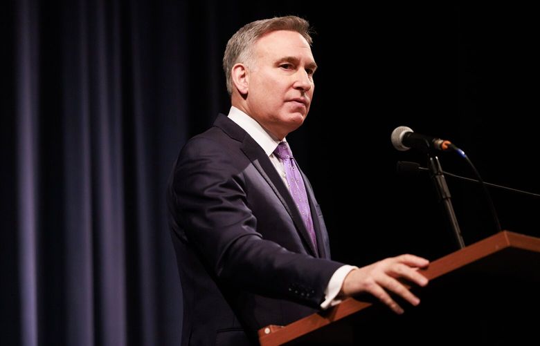 King County Executive Dow Constantine gives his final “state of the county” speech at Kerry Hall in Seattle Wednesday, March 26, 2025. 
 229626