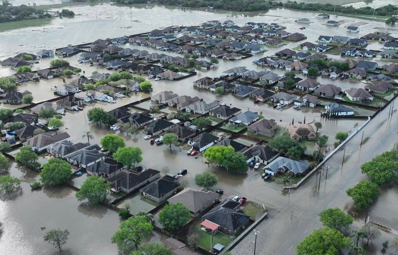 In this photo provided by Cameron County Constable PCT 5, the streets are flooded after Thursday’s severe thunderstorms passed Primera, Texas on Friday, March 28, 2025.  (Cameron County Constable PCT 5 via AP) TXHO501 TXHO501