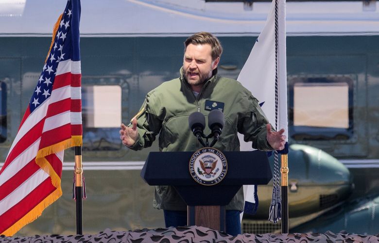 Vice President JD Vance speaks at Marine Corps Air Station Quantico during a tour, Wednesday, March 26, 2025, in Quantico, Va. (AP Photo/Rod Lamkey, Jr.) DCRL103 DCRL103