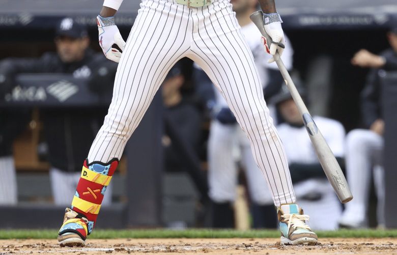 New York Yankees’ Jazz Chisholm Jr. prepares to bat during the first inning of a baseball game against the Milwaukee Brewers, Sunday, March 30, 2025, in New York. (AP Photo/Pamela Smith) NYPS105 NYPS105