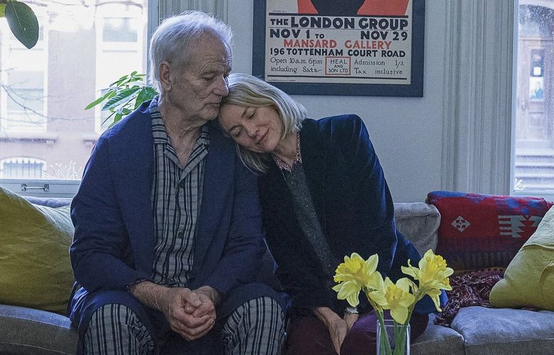 This image released by Bleecker Street shows Bill Murray, left, Naomi Watts in a scene from “The Friend.” (Matt Infante/Bleecker Street via AP) NYET205