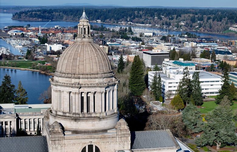The Washington state Capitol building in Olympia in the background, on Wednesday, January 22, 2025.